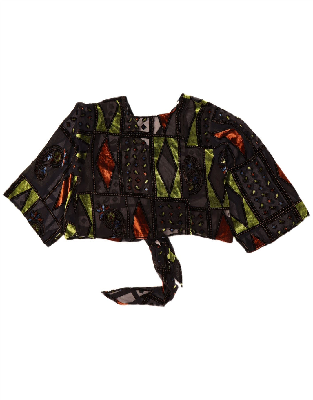 MOTEL Womens Oversized See Through Bolero Top UK 10 Small Black Patchwork