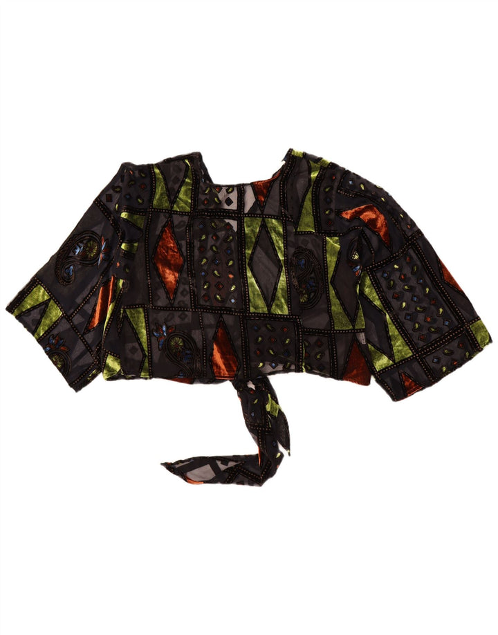 MOTEL Womens Oversized See Through Bolero Top UK 10 Small Black Patchwork