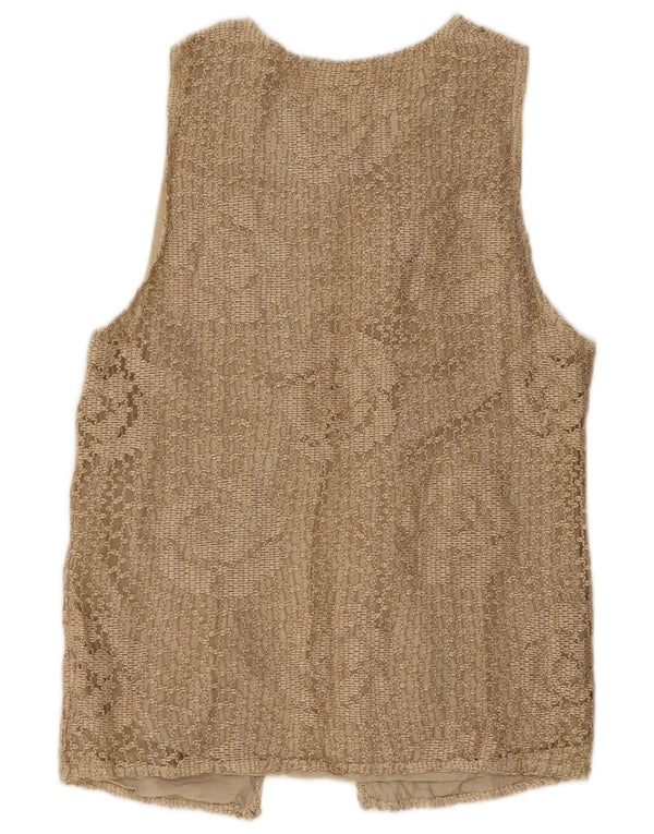 Cardigan Vintage fără mâneci pentru femei UK 14 Medium Bej Floral