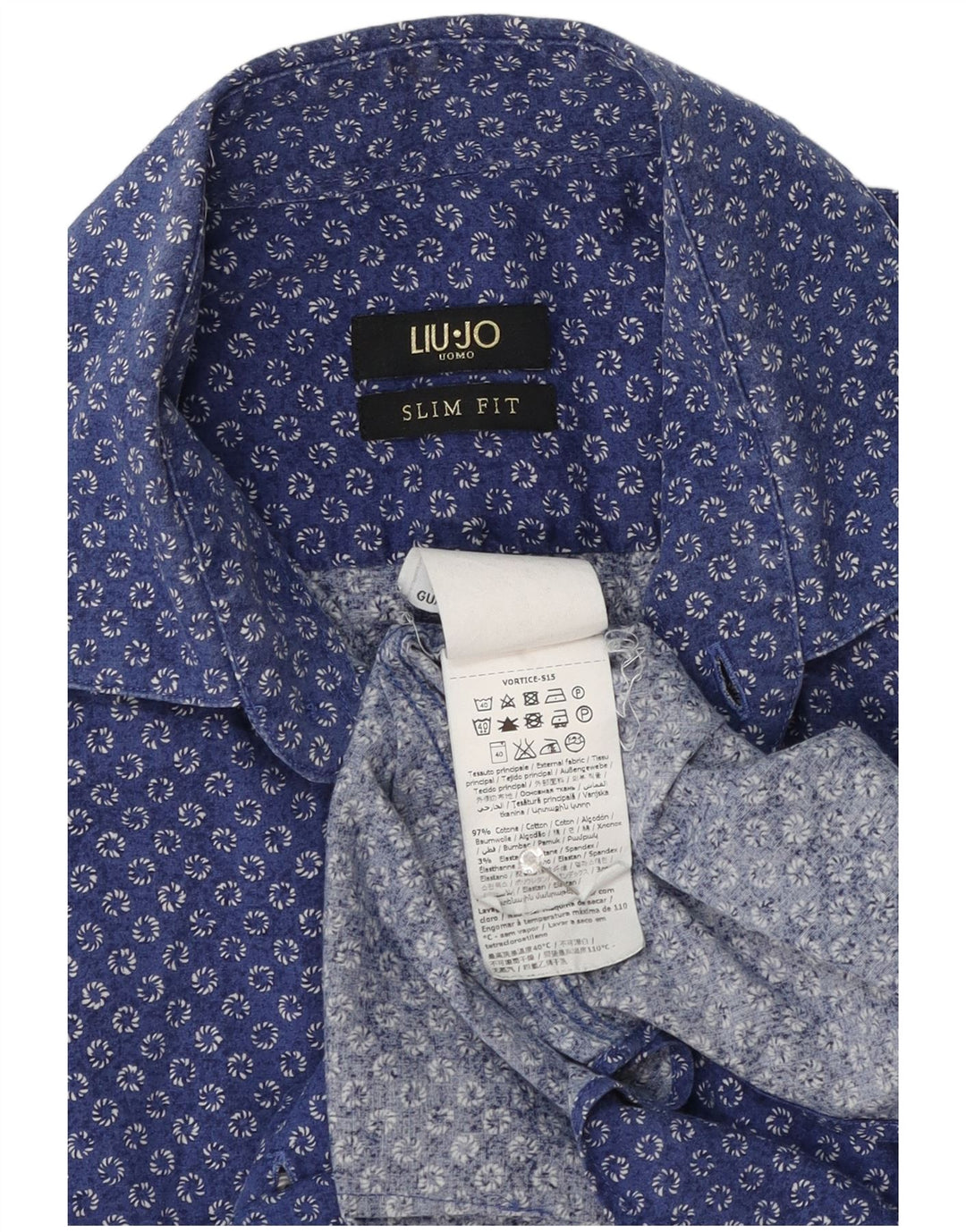 Cămașă pentru bărbați Liu Jo Slim Fit, bumbac cu pete albastre medii
