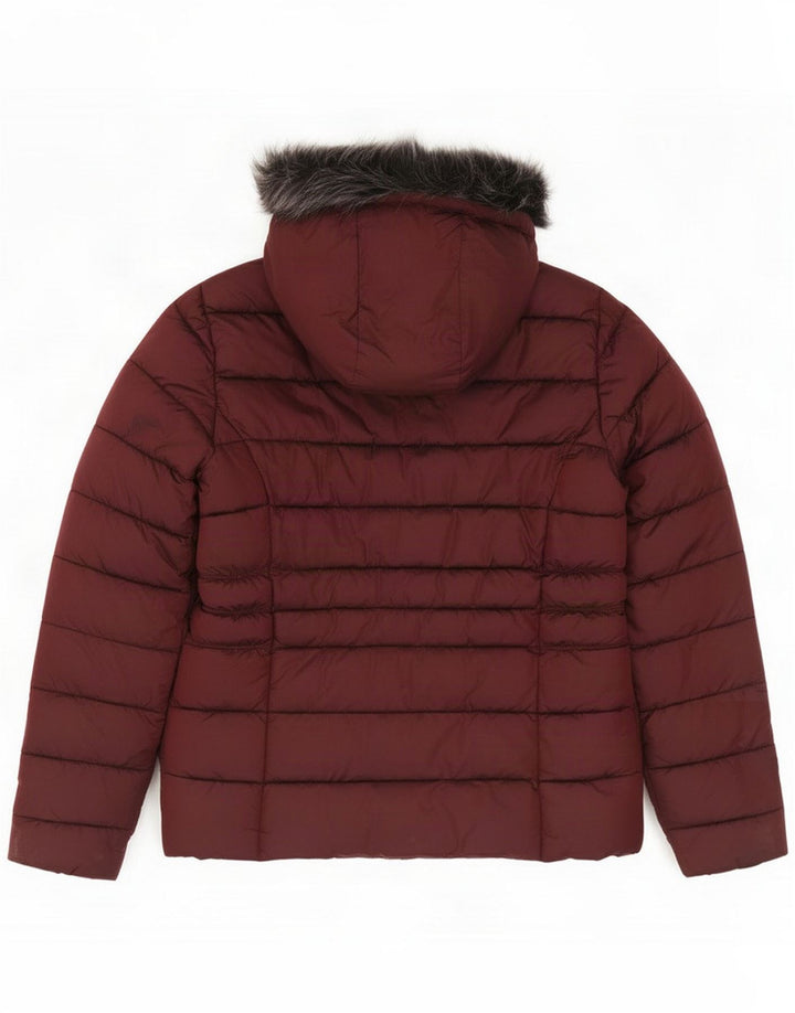 Superdry Jachetă căptușită cu glugă pentru femei UK 8 Small Burgundy Poliester