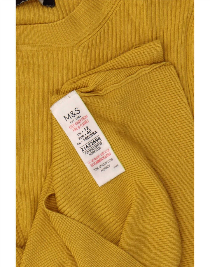 Pulover pentru femei Marks & Spencer cu gât roșu, viscoză galbenă medie UK 12