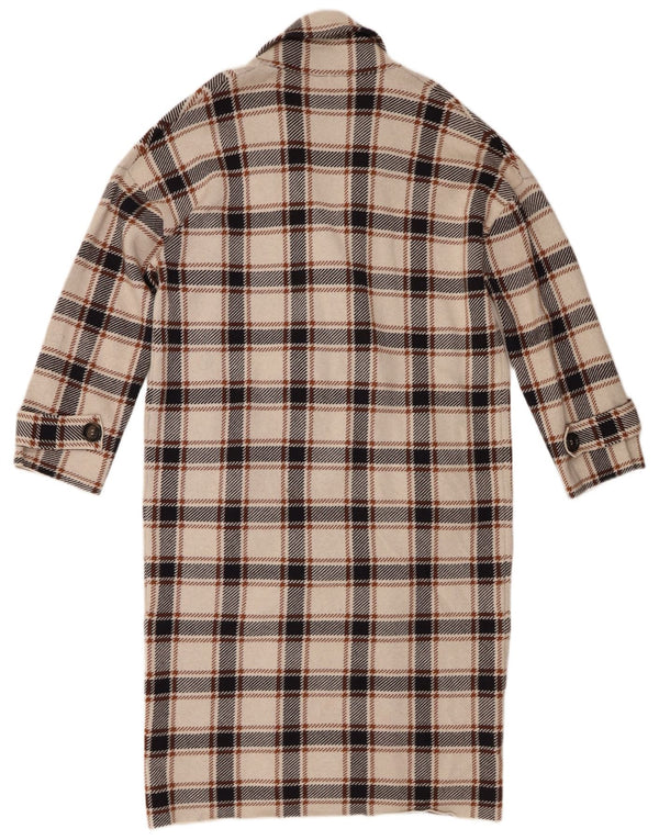 Palton dublu pentru femei Zara UK 10 Mic Bej Check Viscoza