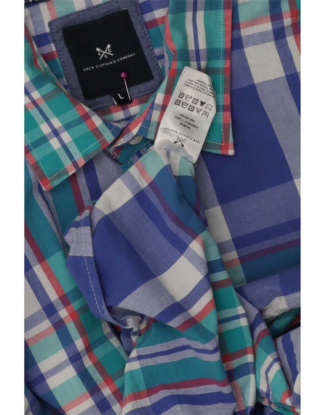 Crew Clothing Cămașă cu mânecă scurtă pentru bărbați, bumbac cu carouri albastre mari
