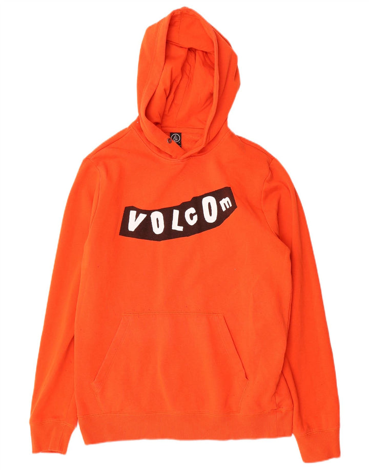 Pulover VOLCOM pentru bărbați cu glugă cu grafică, bumbac mic portocaliu