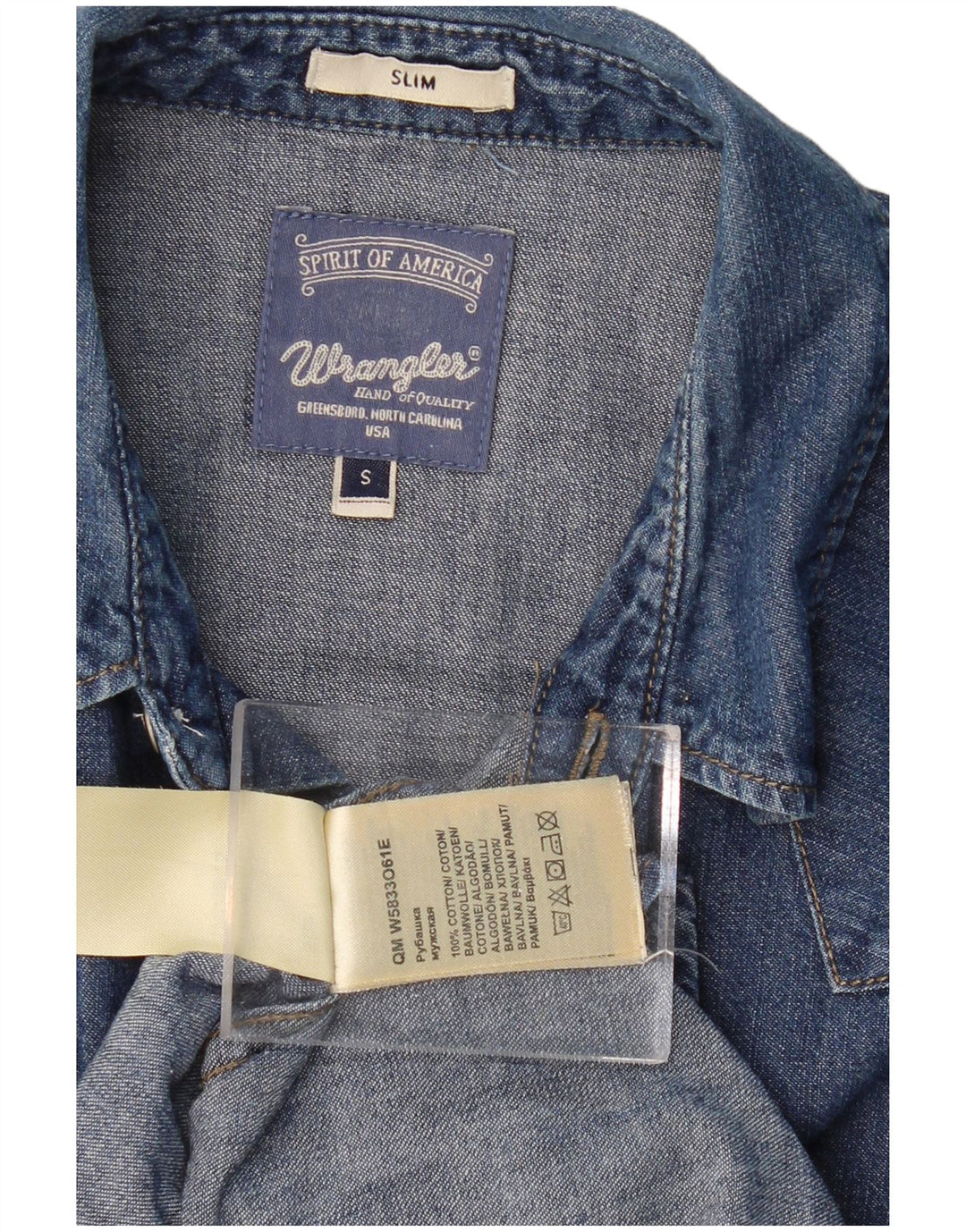 Cămașă WRANGLER pentru bărbați, subțire, din denim, bumbac albastru mic
