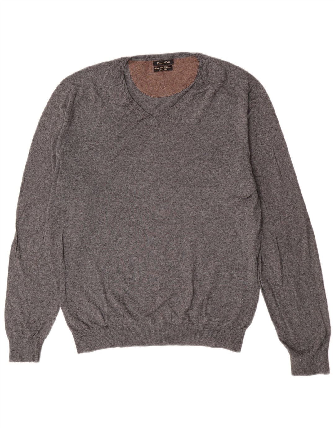 Massimo Dutti Pulover cu decolteu în V pentru bărbați, mare, gri, bumbac, clasic