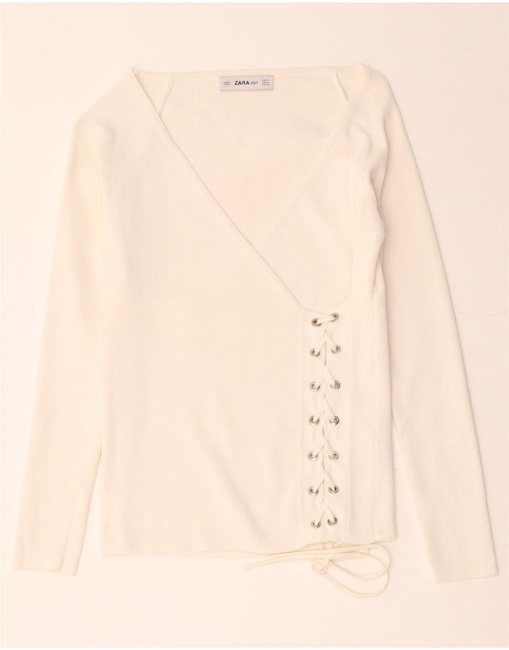 Bluză înfășurată cu mânecă lungă pentru femei Zara UK 8 Small White Viscose