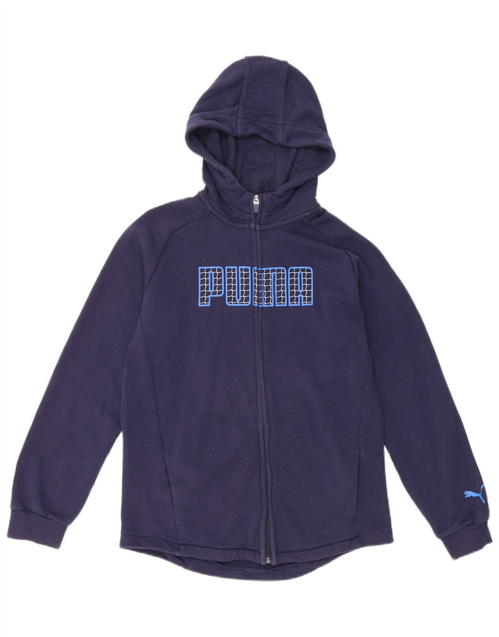 Pulover PUMA Graphic Zip Hoodie pentru băieți 11-12 ani, bumbac bleumarin