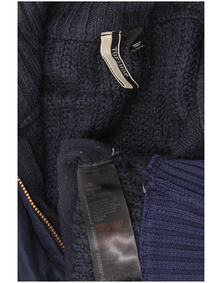 Pulover pentru femei Topshop, supradimensionat, cu fermoar, cu gât, UK 12 Medium Bleumarin