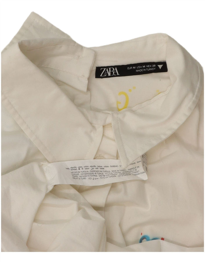 Cămașă supradimensionată pentru femei Zara UK 14 Medium White Geometric Bumbac