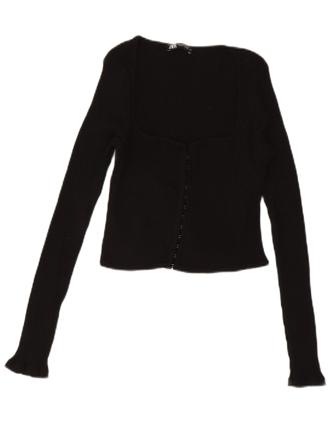 ZARA Womens Crop Cardigan Top UK 12 Medium Black Cotton