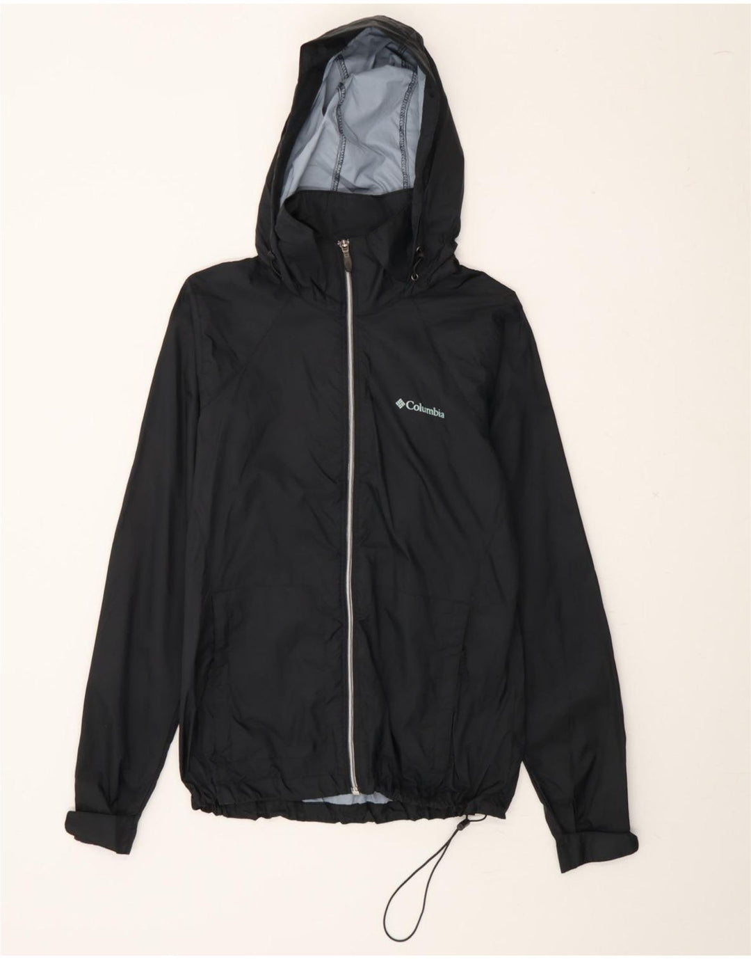 COLUMBIA Boys Hooded Rain Jacket 11-12 Years Medium Black Nylon Vintage Columbia and Second-Hand Columbia from Messina Hembry 