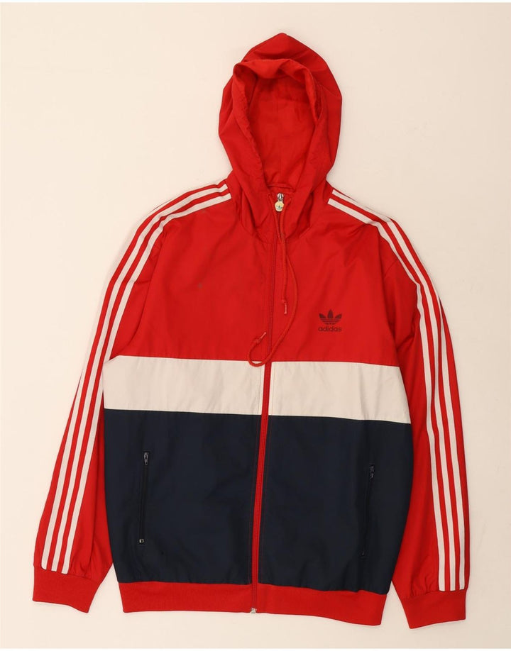 Jachetă de top pentru trening cu glugă Adidas pentru bărbați, roșu mediu, poliester color bloc