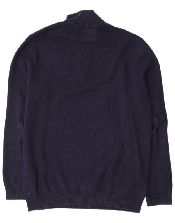 Superdry Mens Zip Neck Jumper Sweater Large Navy Blue Cotton