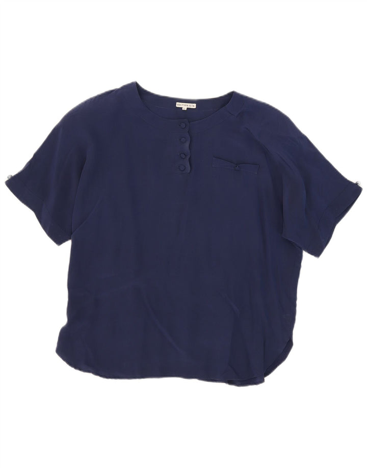 Bluză Vintage pentru femei See Through Top UK 16 Mare Bleumarin Mătase