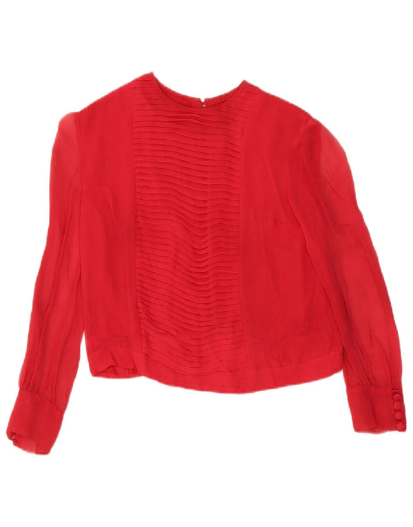 Vintage Womens Crop Bluză cu mâneci 3/4 Top UK 10 Small Red