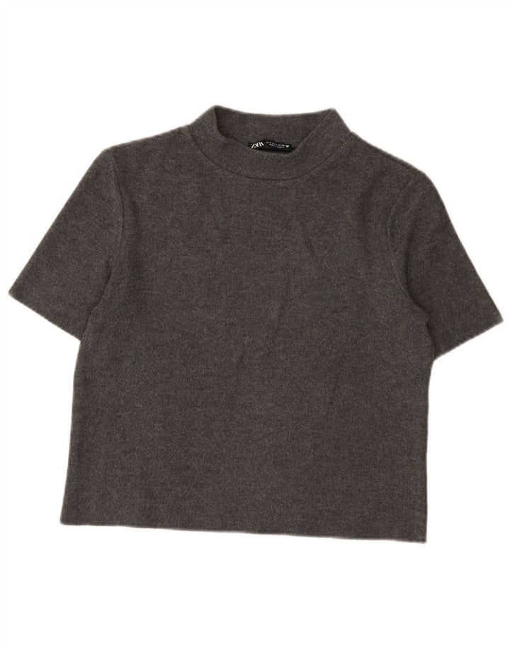 Tricou Crop pentru femei Zara UK 10 Small Gri Poliester