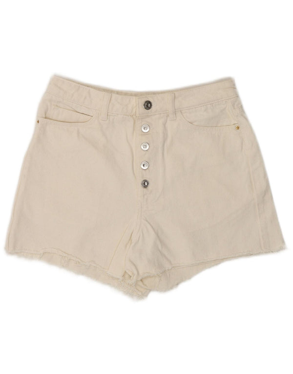 Pantaloni fierbinți din denim cu talie înaltă pentru femei Zara EU 36 XS W26 bumbac alb