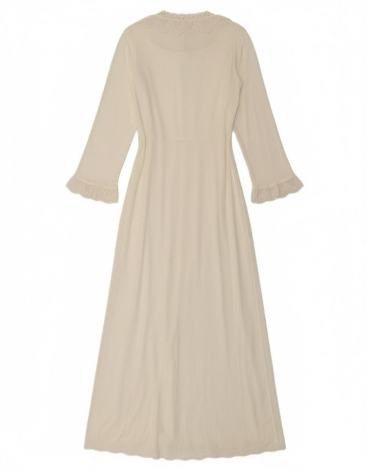 Rochie maxi cu mânecă lungă vintage pentru femei UK 10 Small White