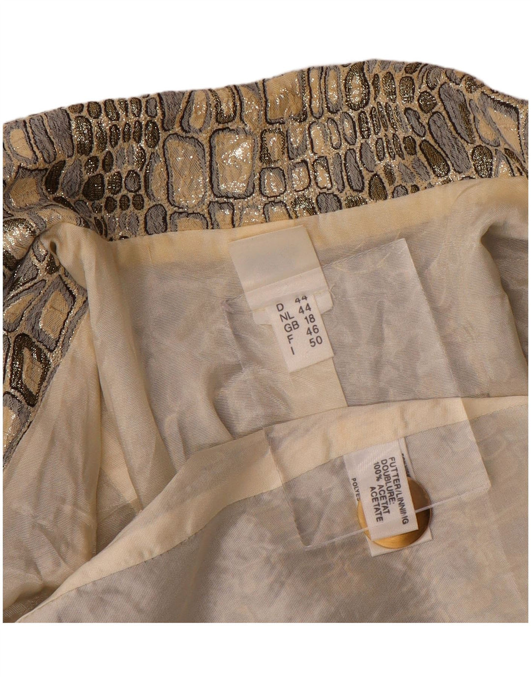 Jachetă pentru femei VINTAGE cu 2 nasturi, UK 18 XL, auriu, acetat cu imprimeu animal