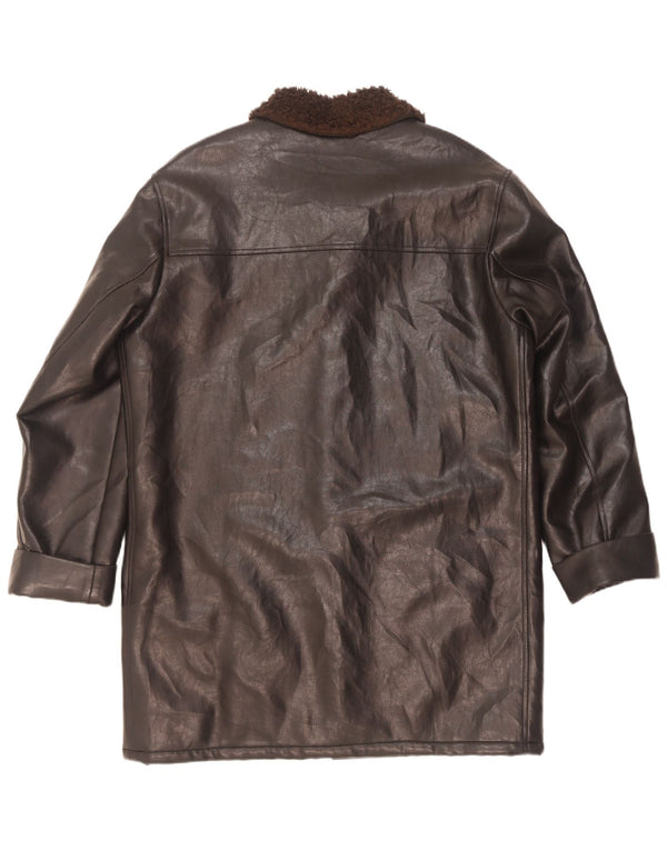 Pardesiu din piele artificială Sherpa pentru bărbați vintage UK 42 XL Micropolifil negru