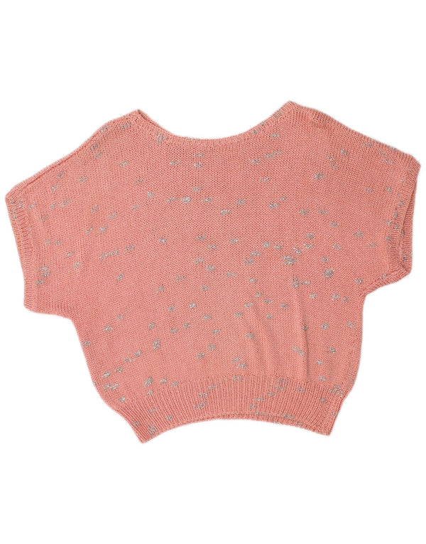 Pulover vintage pentru femei cu gât de barcă UK 12 Medium Pink Flecked