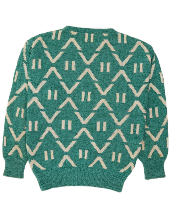 NANI BON Mens Crew Neck Jumper Sweater Medium Green Geometric Cotton
