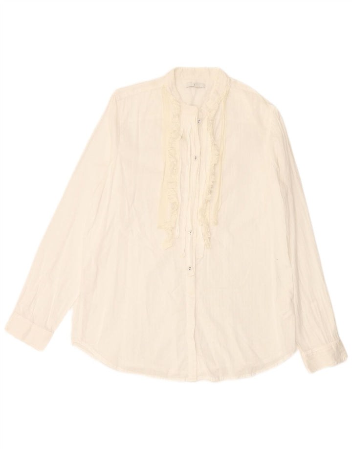 GAP Womens Ruffle Front Shirt Blouse UK 16 Large White Cotton
