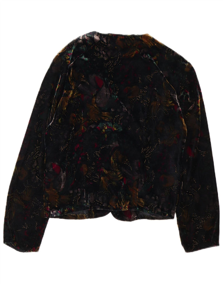 Blazer vintage pentru femei din catifea deschis, Marea Britanie 14, Mărime Medie, Floral Multicolor