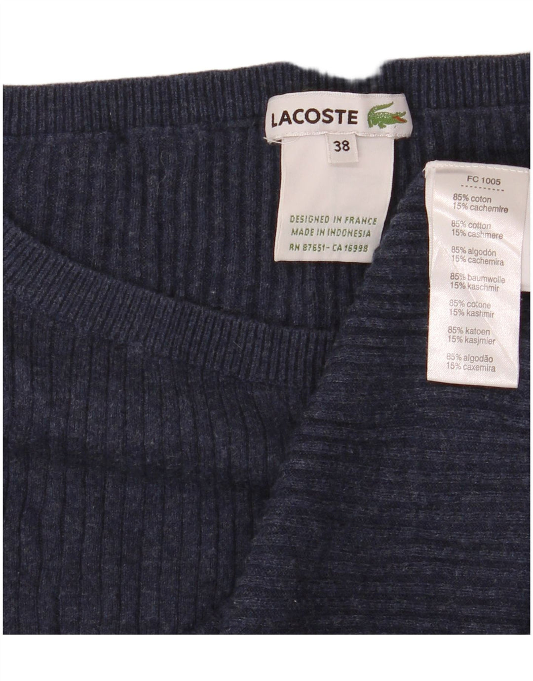 Pulover pentru femei Lacoste, cu mâneci 3/4, cu gât de barcă, mărime 38, mediu bleumarin