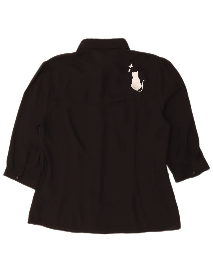 Bluză vintage cu mânecă scurtă pentru femei cu grafică UK 14 Medium Black