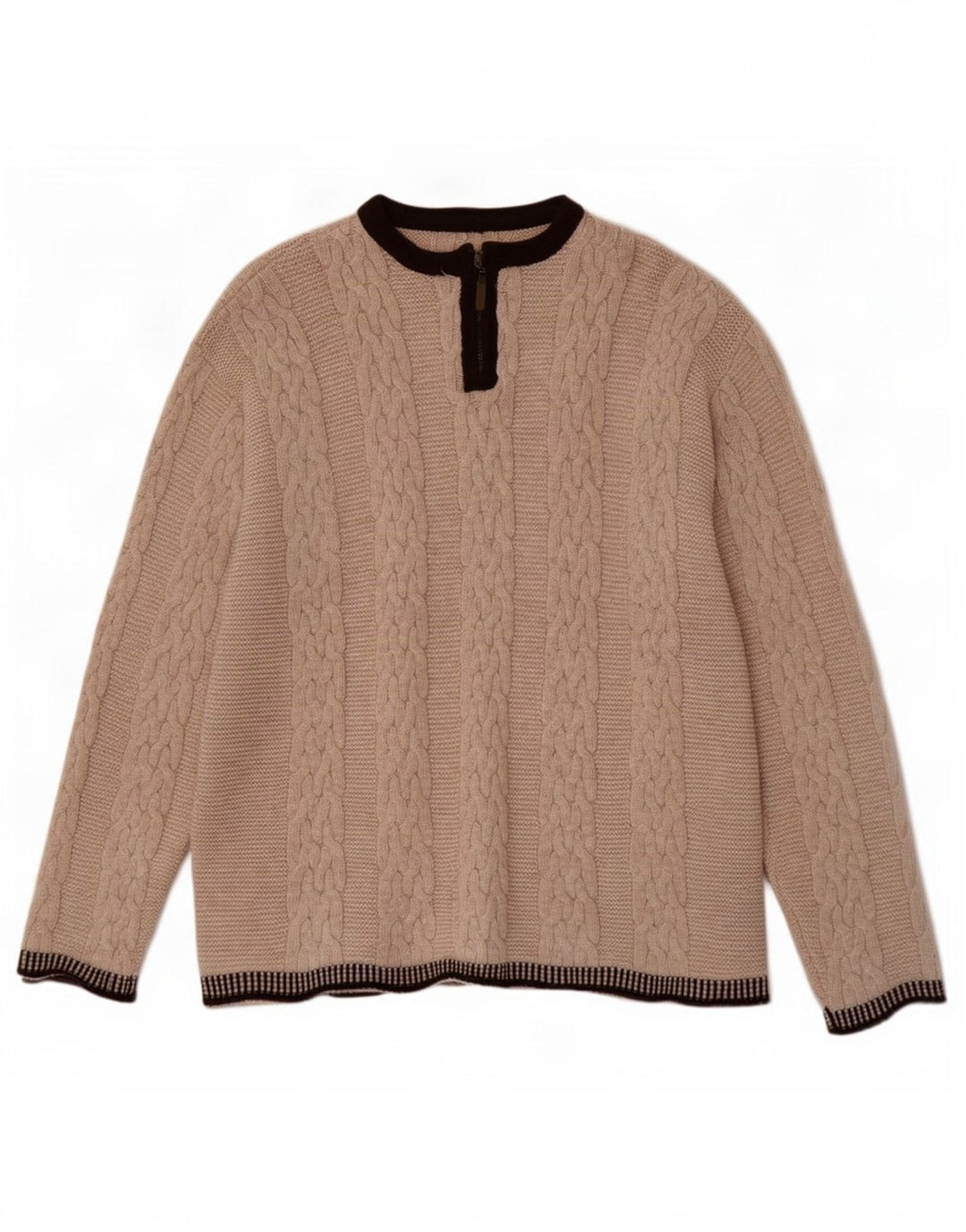 Pulover vintage pentru bărbați, cu fermoar, cu gât, lână mare, bej, bloc de culoare