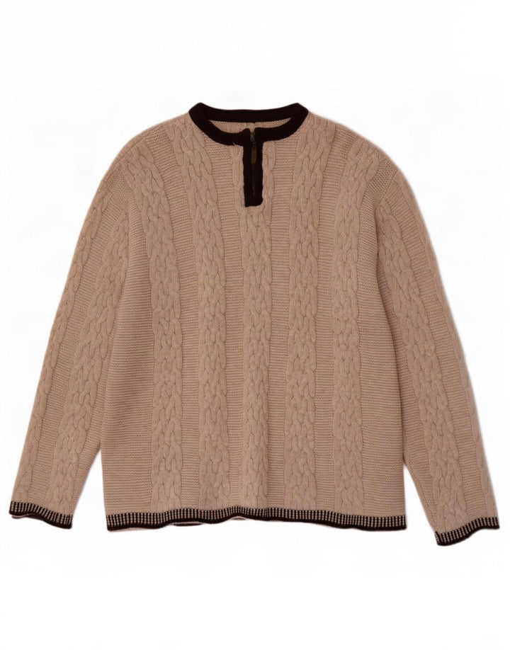 Pulover vintage pentru bărbați, cu fermoar, cu gât, lână mare, bej, bloc de culoare