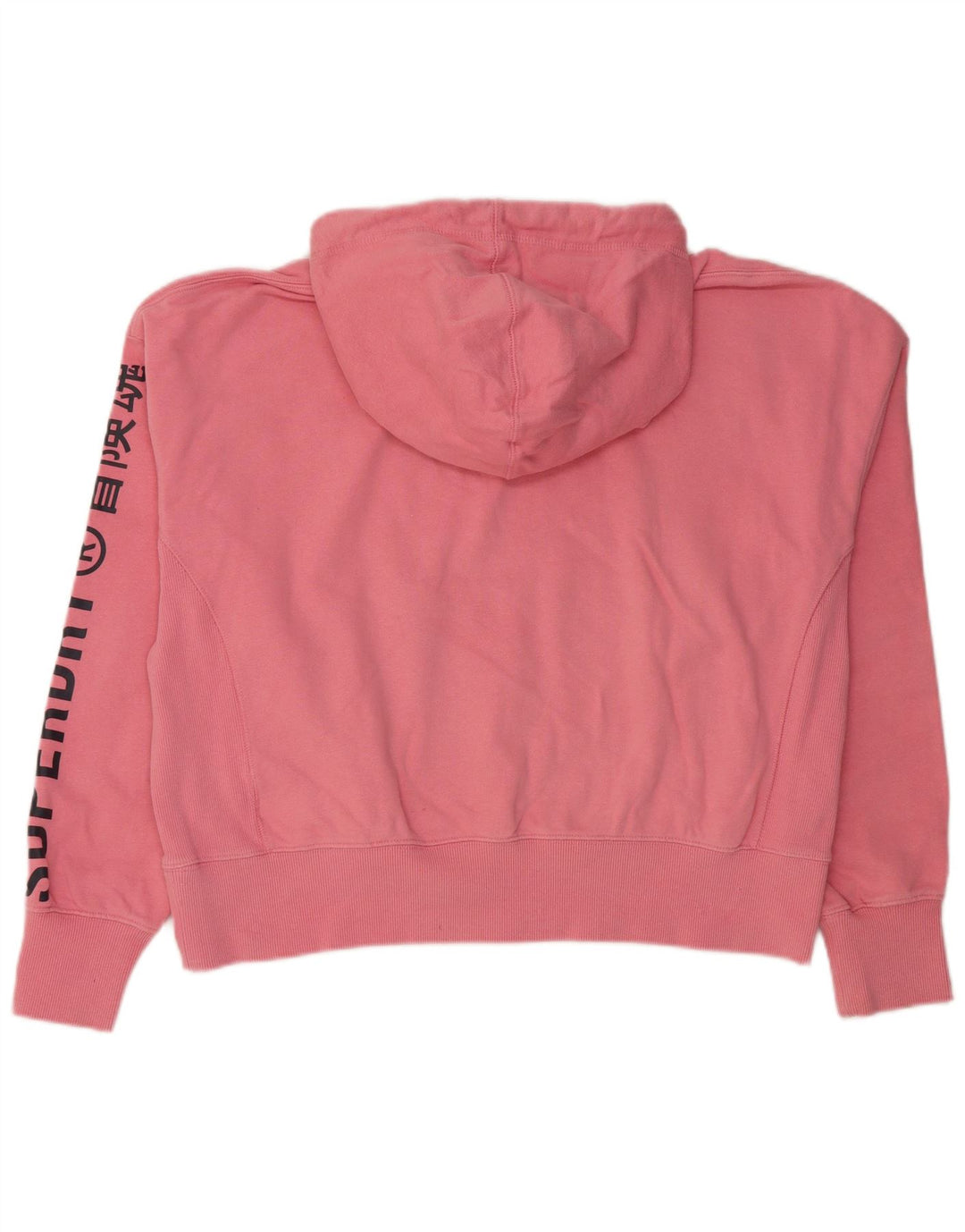 SUPERDRY Pulover supradimensionat cu glugă cu grafic crop pentru femei UK 16, mare, roz