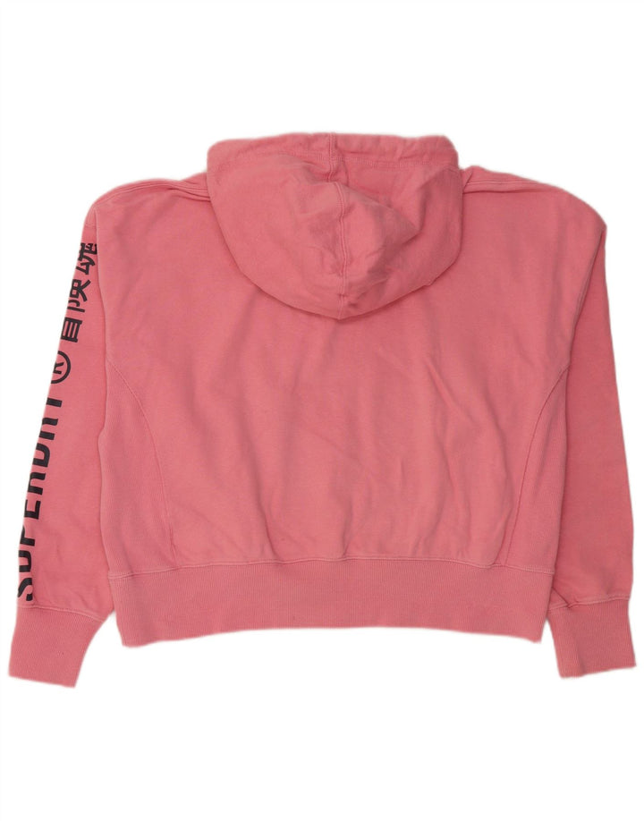SUPERDRY Pulover supradimensionat cu glugă cu grafic crop pentru femei UK 16, mare, roz