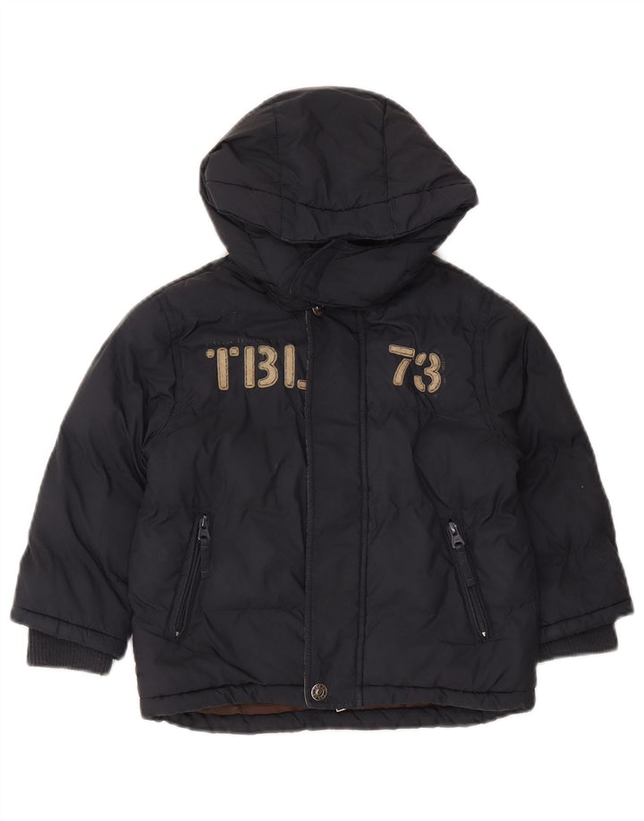 Jachetă căptușită cu glugă grafică Timberland pentru băieți 3-4 ani poliester bleumarin