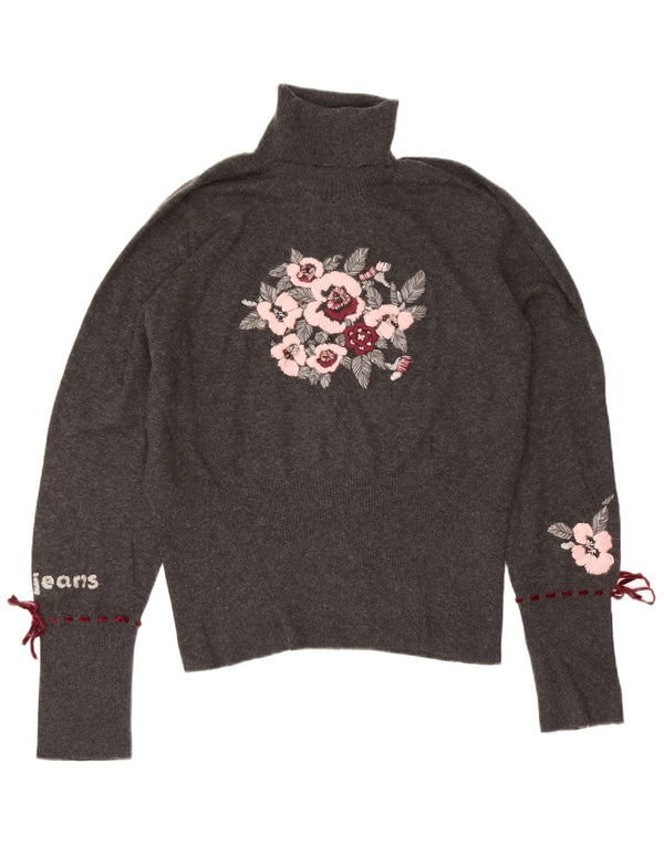 Pulover pentru femei Les Copains cu grafică cu gât rulat IT 46 mare, gri, floral