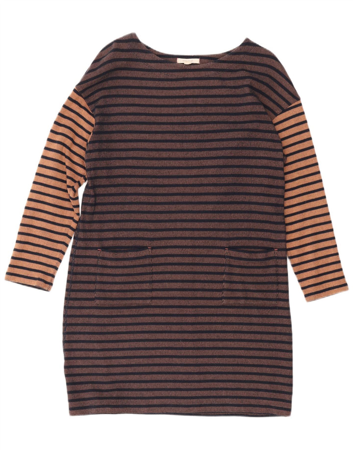 WHITE STUFF Rochie cu mânecă lungă pentru femei UK 14, mare, cu dungi maro