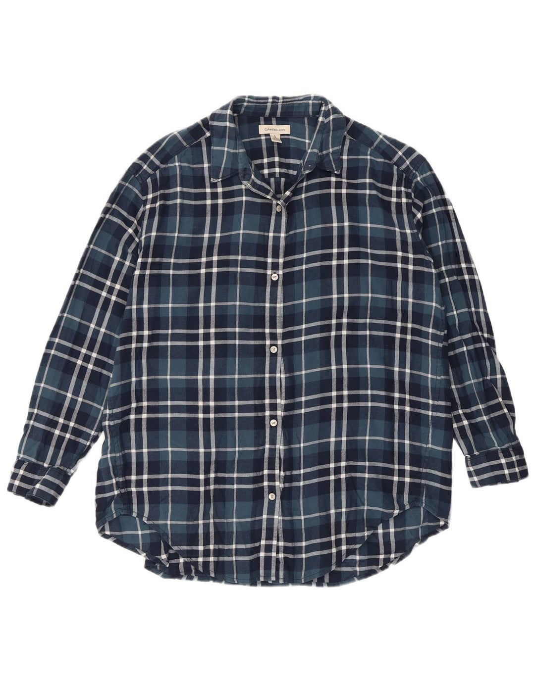 Cămașă de flanel pentru femei CALVIN KLEIN JEANS UK 10 mic, bleumarin, caroserie