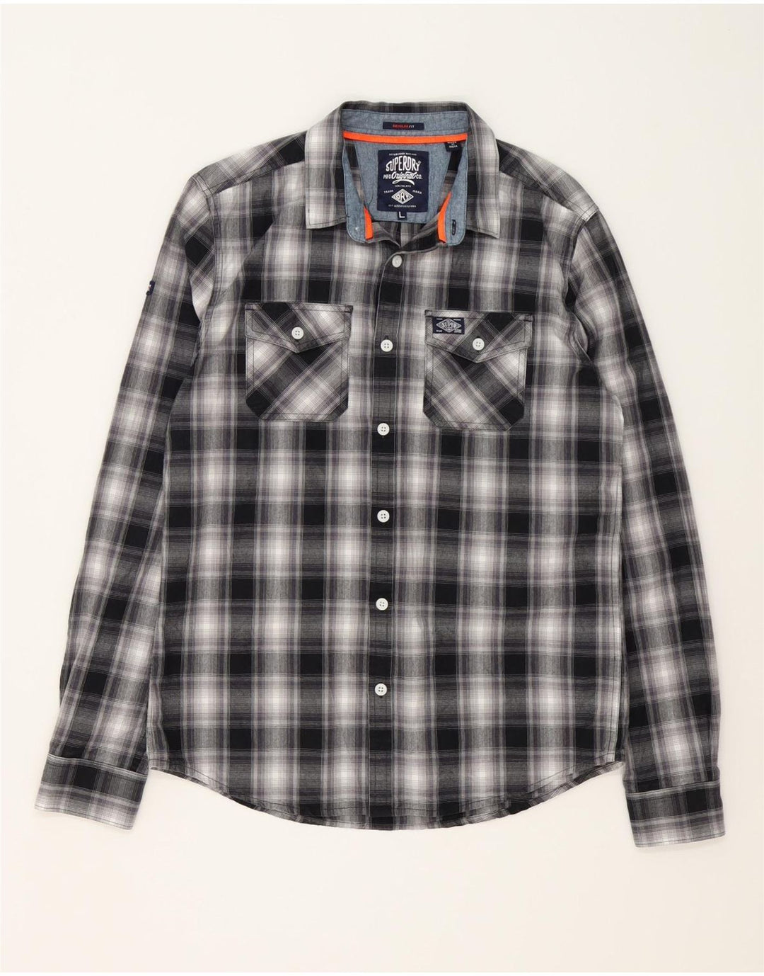 Cămașă pentru bărbați SUPERDRY, mare, negru, carouri din bumbac