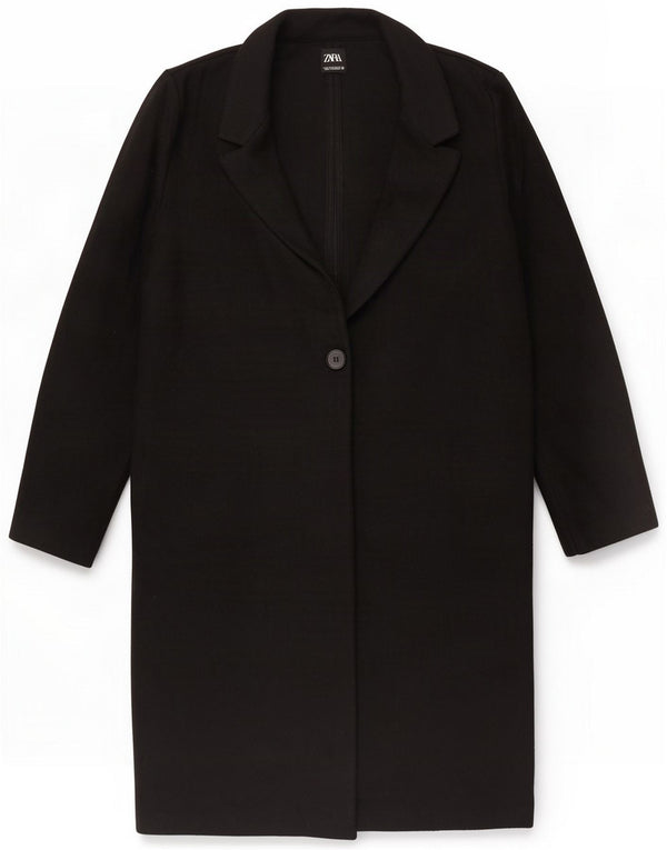 Zara Womens 1 Button Overcoat UK 14 Medium Black Poliester
