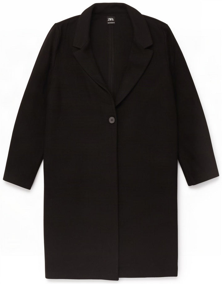 Zara Womens 1 Button Overcoat UK 14 Medium Black Poliester