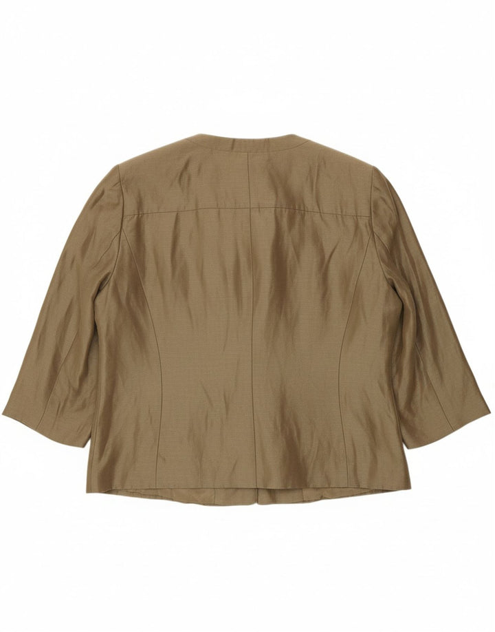 FENN WRIGHT MANSON Womens 3/4 Sleeve Blazer Jacket UK 18 XL Brown Linen