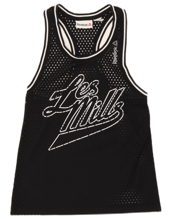Reebok Womens See Through Graphic Vest Top UK 4/6 XS Poliester negru