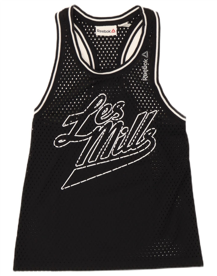 Reebok Womens See Through Graphic Vest Top UK 4/6 XS Poliester negru
