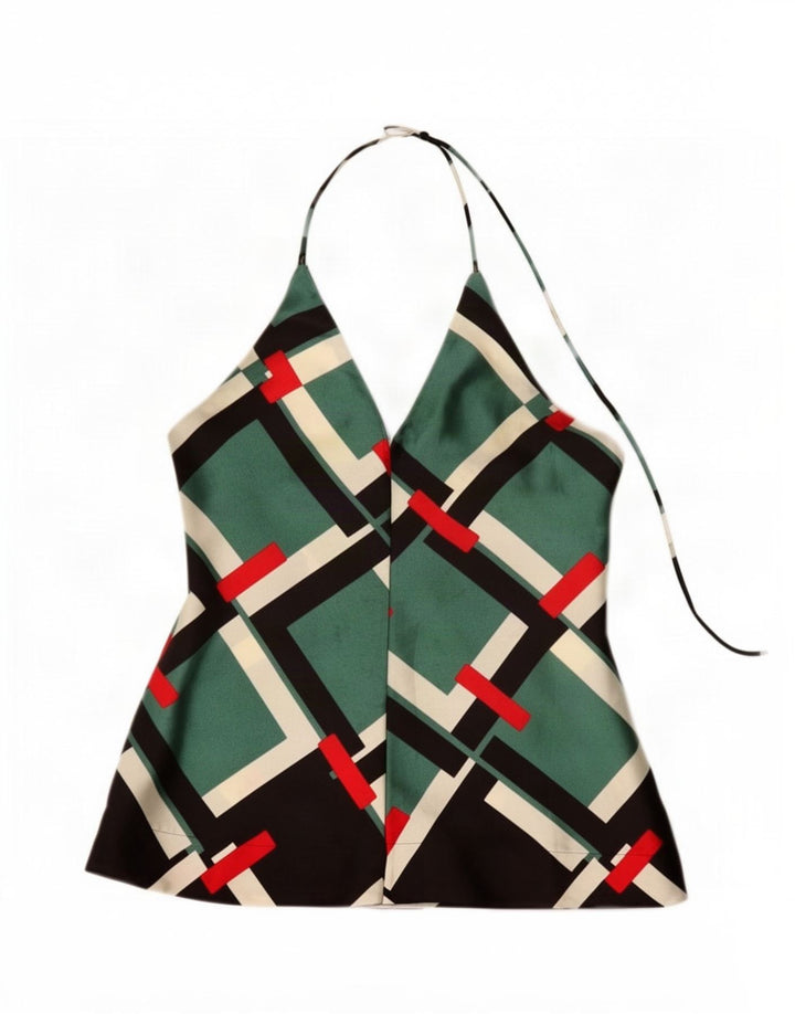 Top Halter pentru femei Zara UK 6 XS Poliester geometric verde