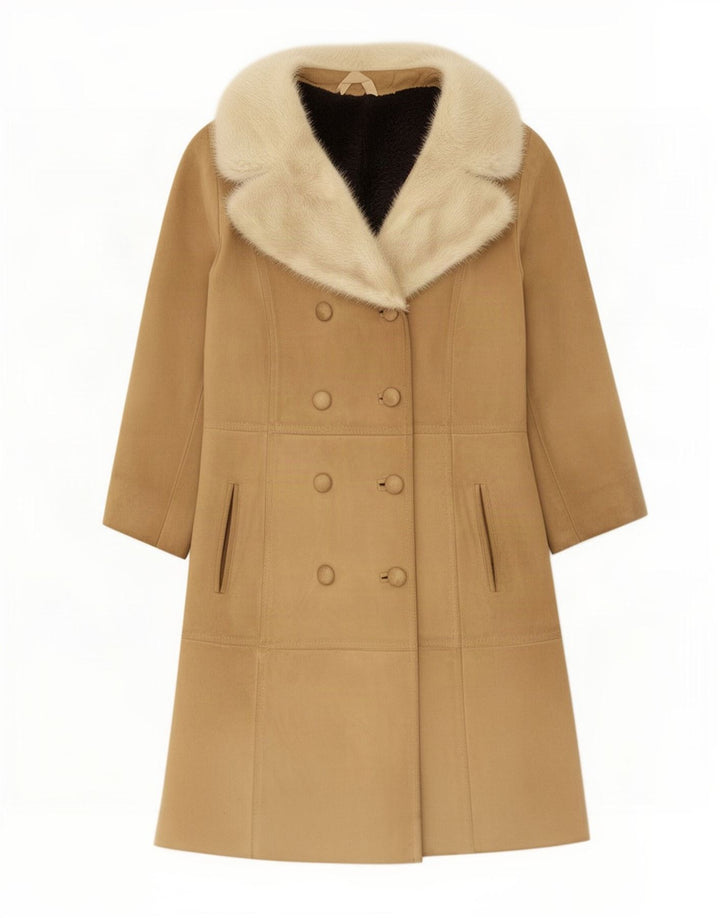 Palton din shearling vintage pentru femei UK 14 Medium Beige Piele