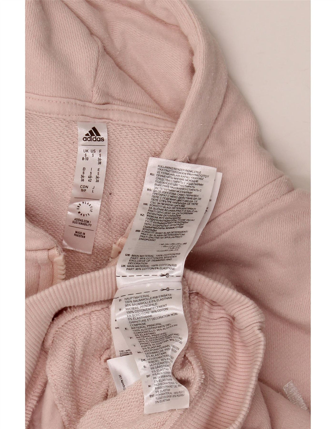 Pulover ADIDAS pentru femei, crop supradimensionat, cu fermoar, bumbac mic, roz, UK 8/10