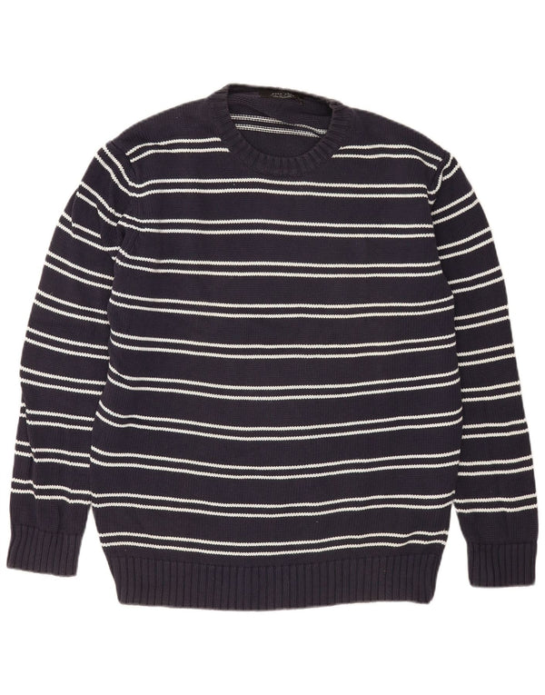 Pulover pentru bărbați Zara, cu decolteu rotund, XL, bumbac cu dungi bleumarin